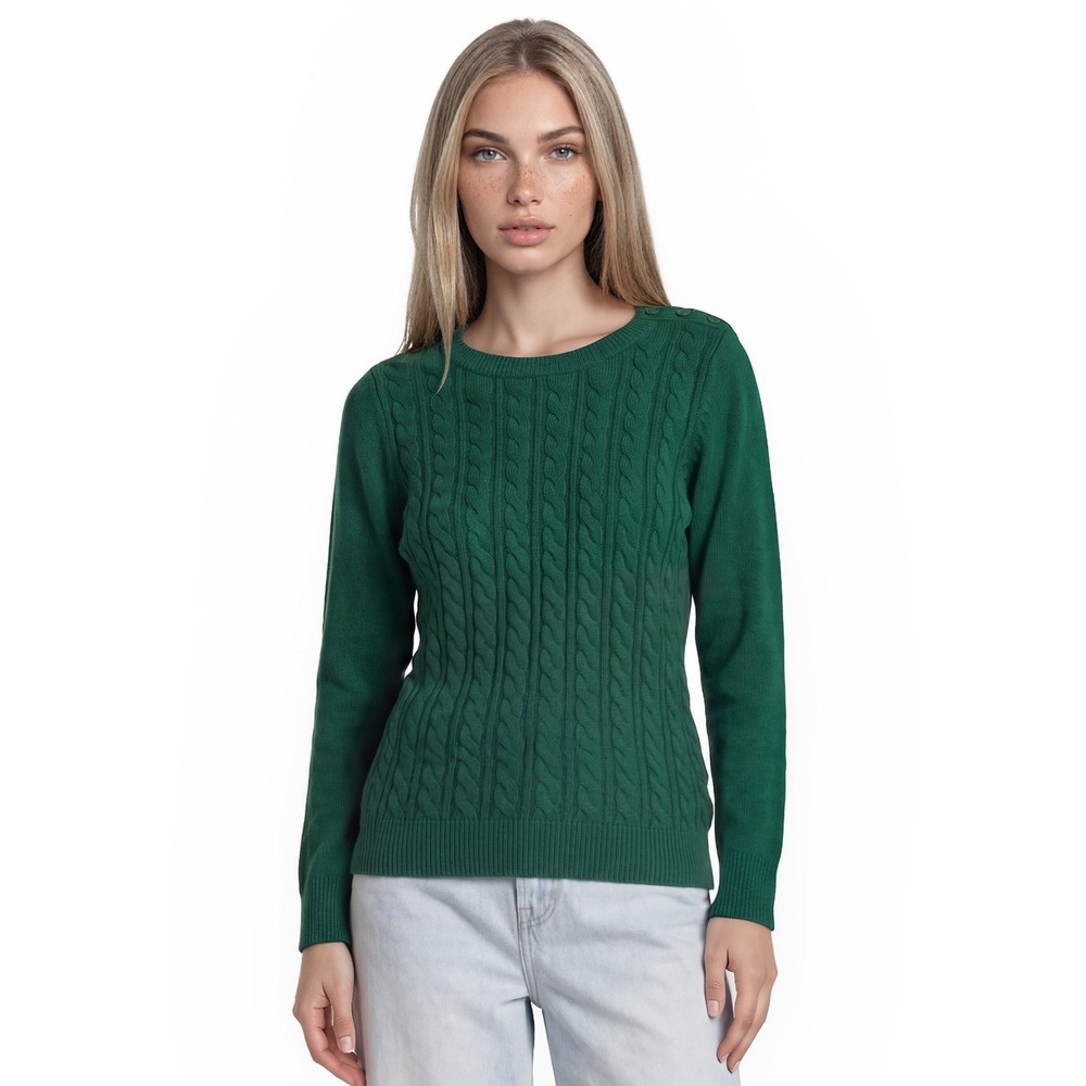 Talbots Green Cable Knit Sweater Women's Size Large Petite LP Long Sleeves